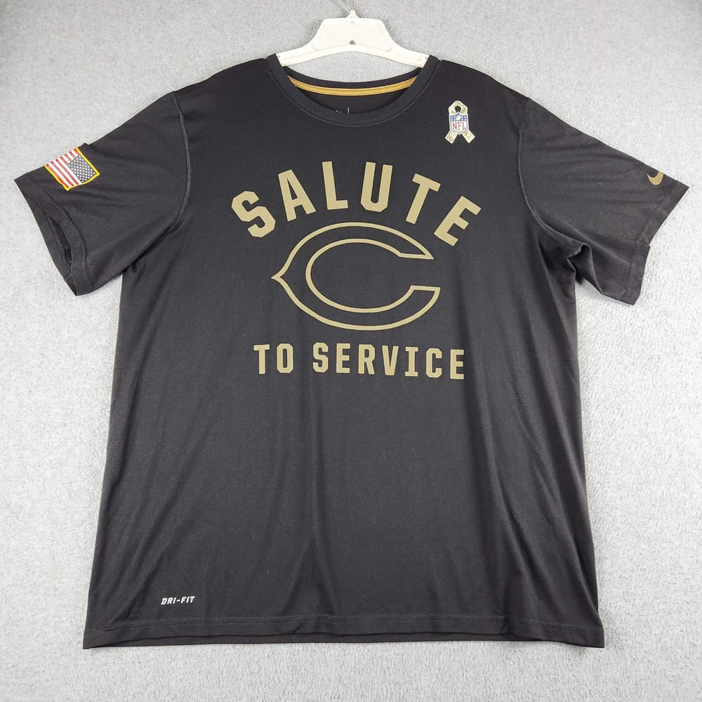 Chicago Bears Salute to Service T Shirt Mens XL Black Nike NFL Dri Fit Crew Neck